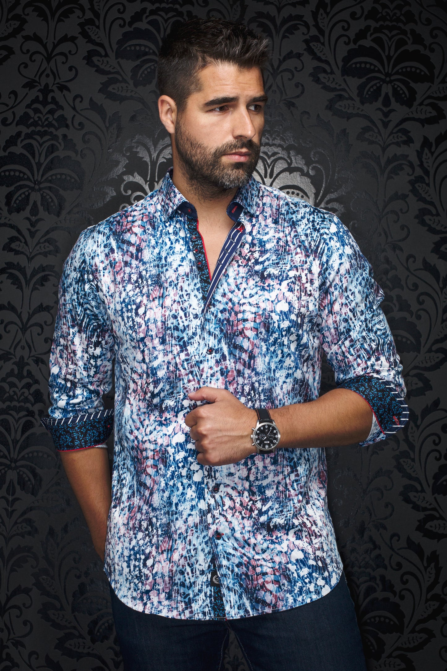 Men Au Noir Woven Shirt Carlitto Navy
