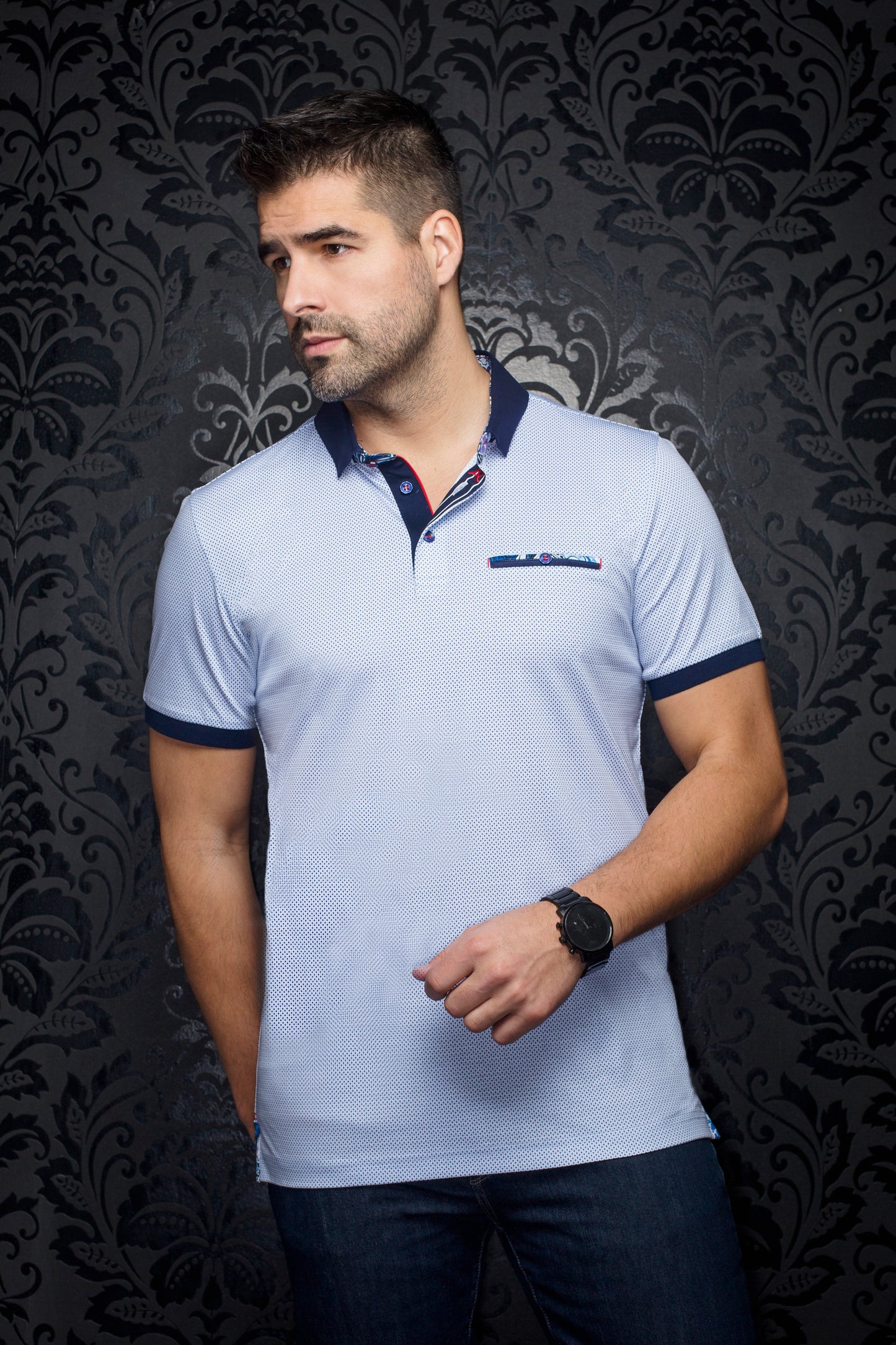 Men Au Noir Polo Carter White/Blue