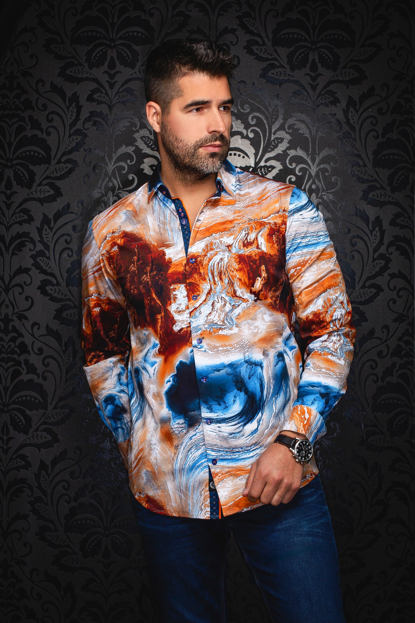 Men Au Noir Knit Shirt Cascades Blue/Brown