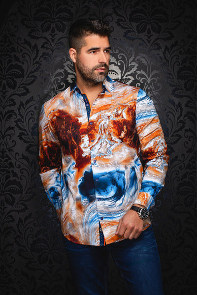 Men Au Noir Knit Shirt Cascades Blue/Brown