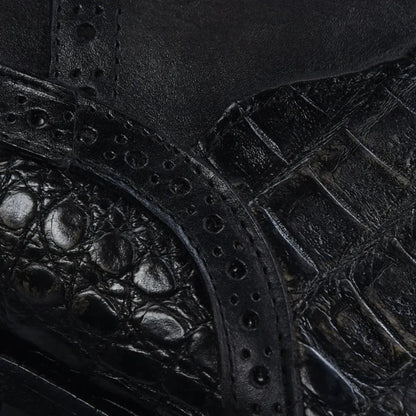 Exotic Boots for Men: Black Leather Slip-On Cowboy Boots - Men Franco Cuadra Boot FC864 - El Rodeo Western Boutique