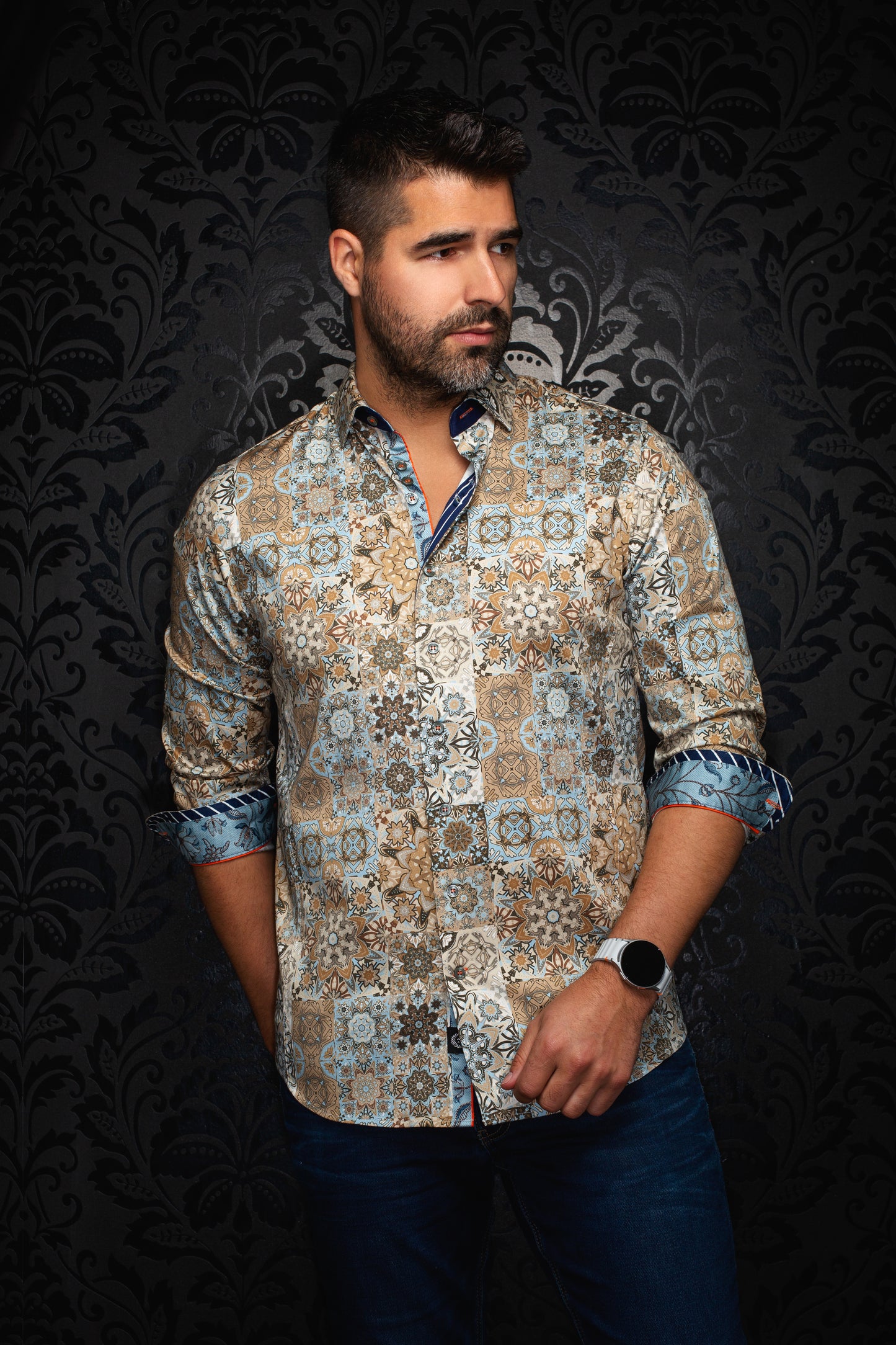 Men Au Noir Woven Shirt Clovis Lt. Beige