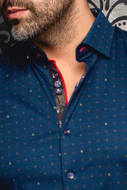 Men Au Noir Knit Shirt Clyde Navy/Tabacco