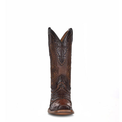 Lady Brown Ostrich & Goat Embroidery Boots - Handcrafted Style - Women Cuadra Boot CU490 - El Rodeo Western Boutique