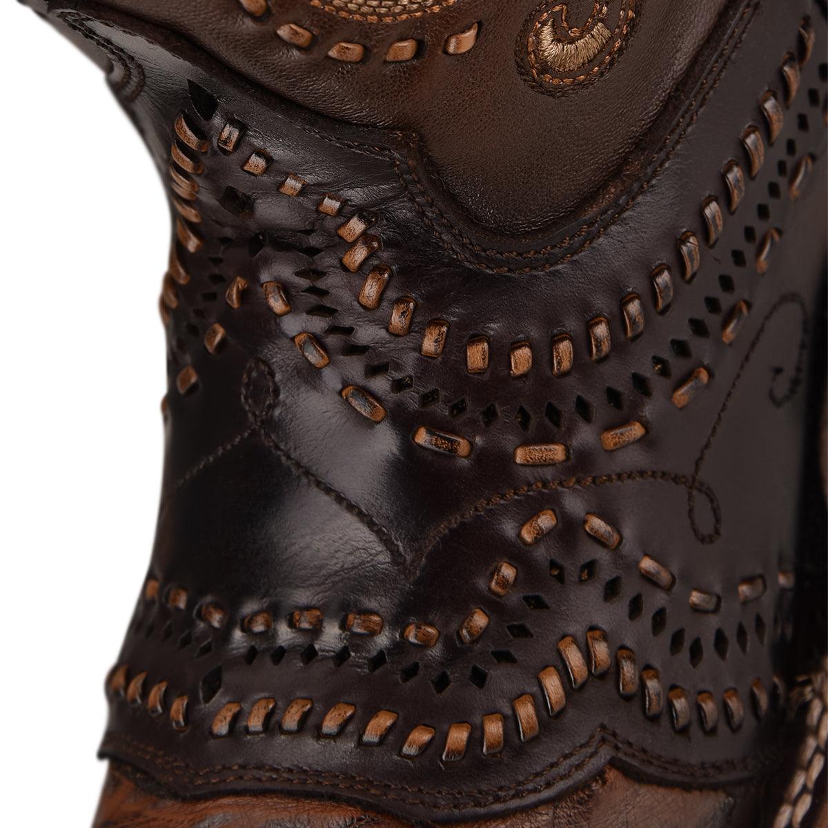 Lady Brown Ostrich & Goat Embroidery Boots - Handcrafted Style - Women Cuadra Boot CU490 - El Rodeo Western Boutique