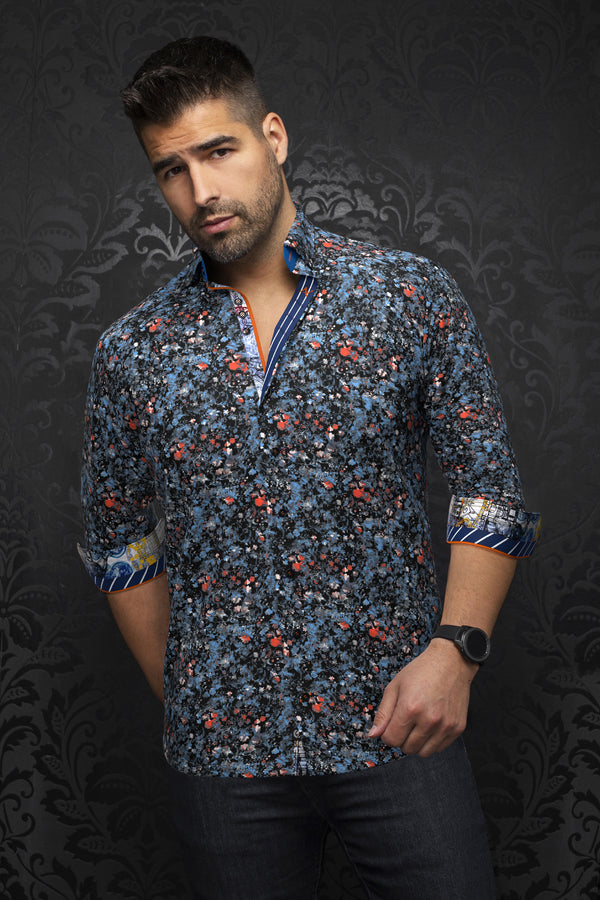 Men Au Noir Knit Shirt Eliade Blue/Orange