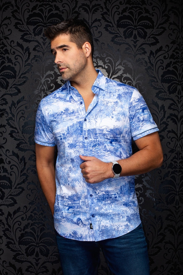Men Au Noir Knit Shirt Gavelston Light Blue (SS)