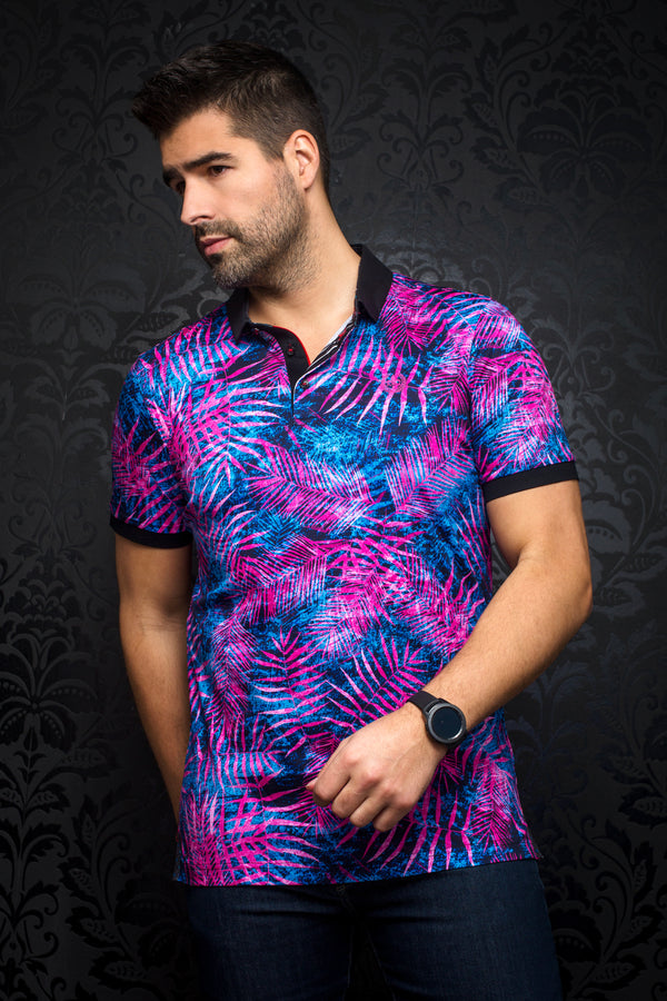 Men Au Noir Polo Hilo Fuchsia