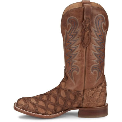 Western Pirarucu Fish Boots – Brown Leather, Square Toe, Pull-Up Straps - Men Tony Lama EP8271 - El Rodeo Western Boutique