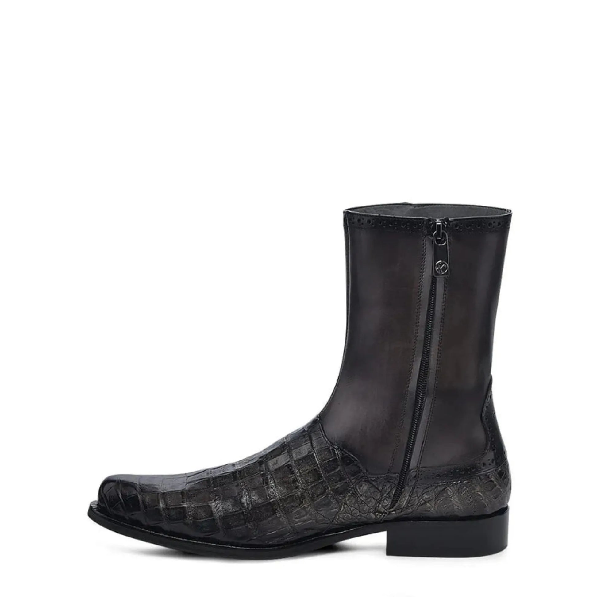 Exotic Boots for Men: Black Leather Slip-On Cowboy Boots - Men Franco Cuadra Boot FC864 - El Rodeo Western Boutique