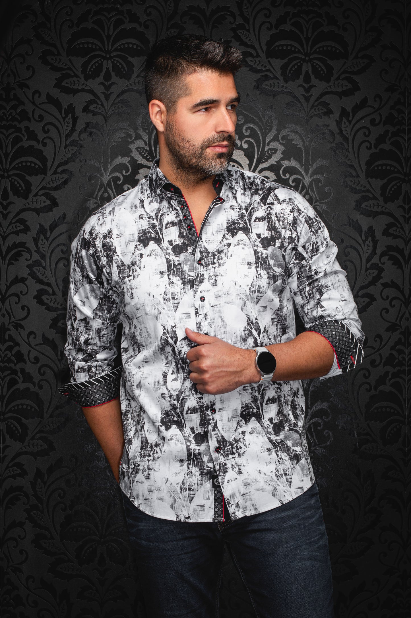 Men Au Noir Woven Shirt Jasper White-Black