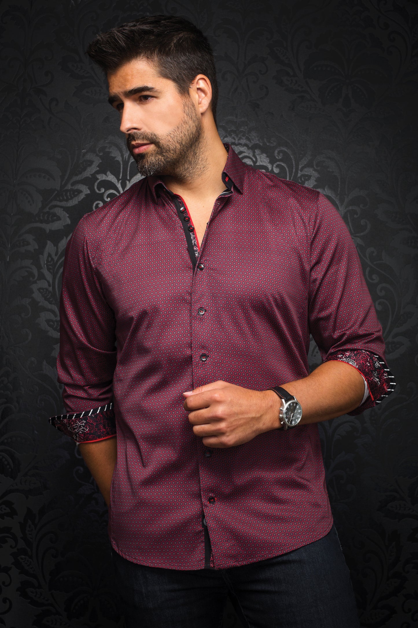 Men Au Noir Woven Shirt Knox Red