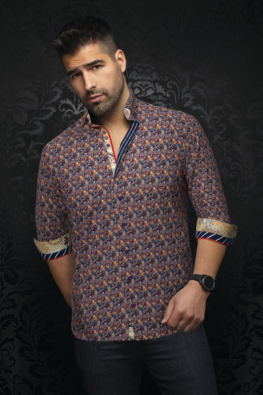 Men Au Noir Knit Shirt Maddox Navy Rust