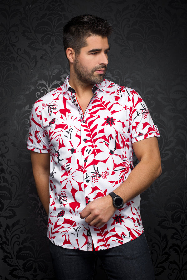 Men Au Noir Knit Short Sleeves Shirt Maxco Red