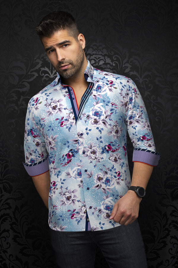Men Au Noir Knit Shirt Menottini White Turquoise