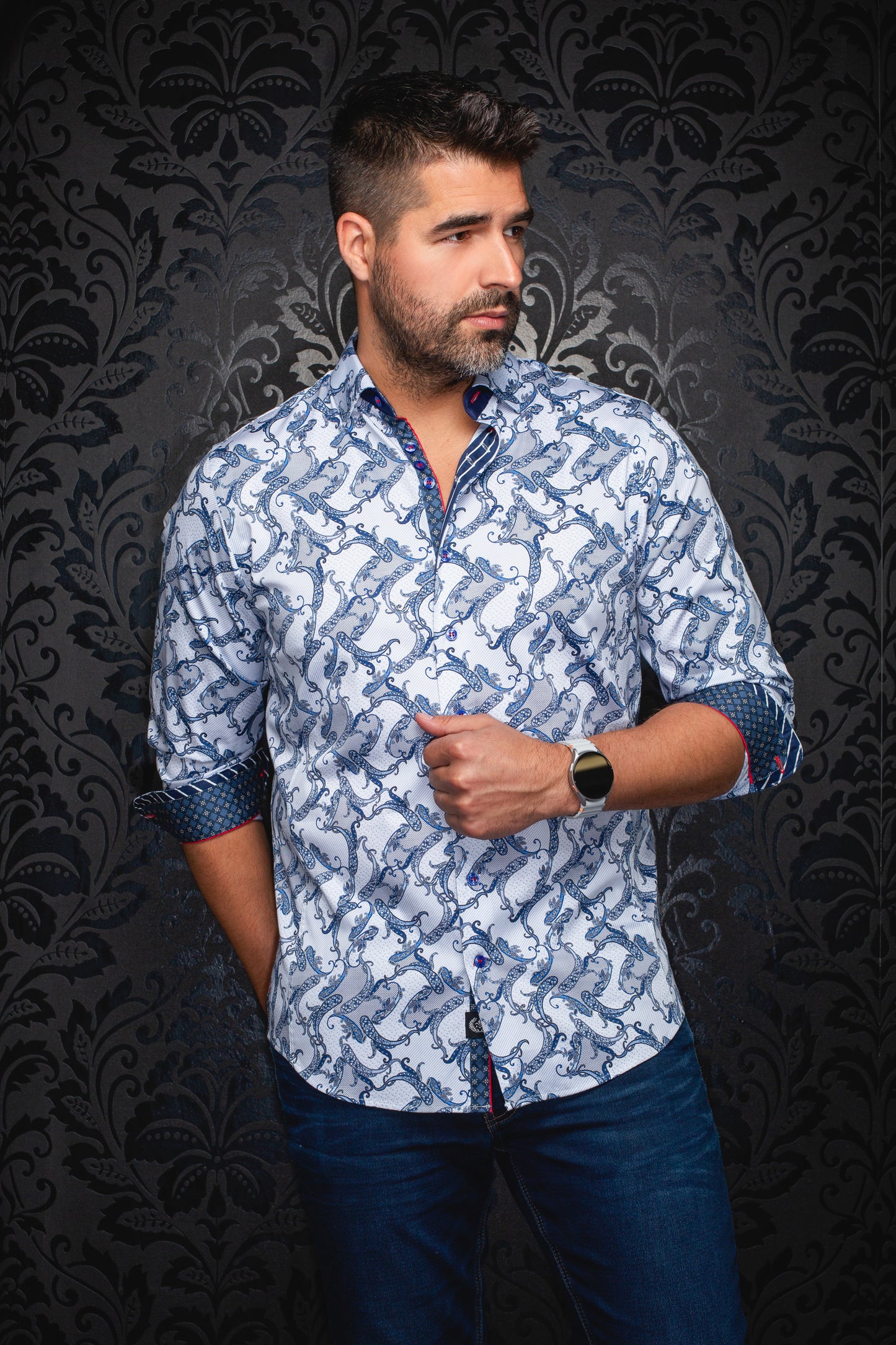 Men Au Noir Woven Shirt Mirage Blue