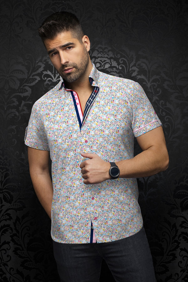 Men Au Noir Knit Short Sleeves Shirt Neruda White