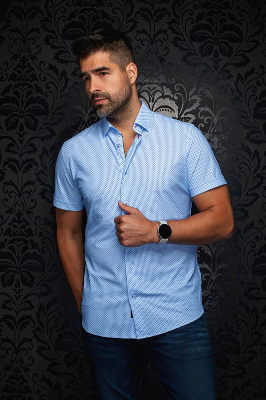 Men Au Noir Knit Short Sleeves Shirt Nick GEO Blue