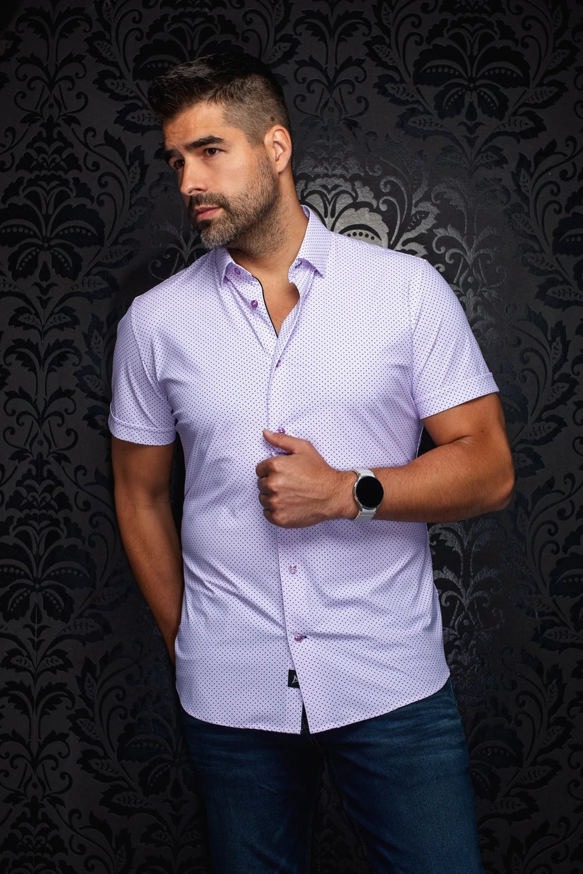 Men Au Noir Knit Short Sleeves Shirt Nick GEO Levender
