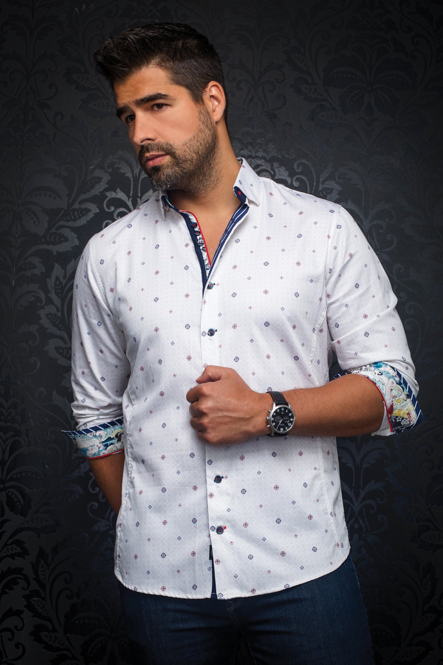 Men Au Noir Woven Shirt Odessa White/Stone