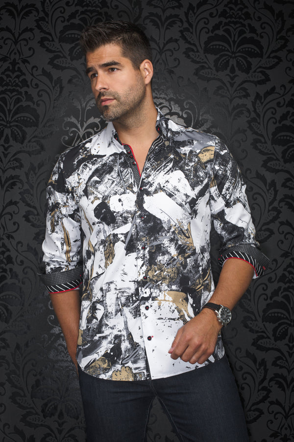 Men Au Noir Woven Shirt Omar White/Gold