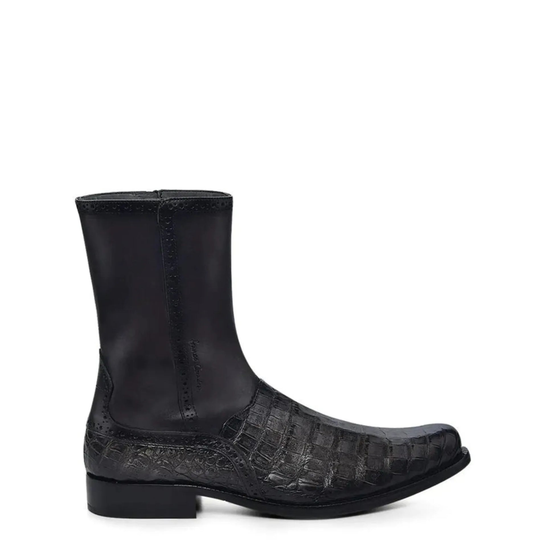 Exotic Boots for Men: Black Leather Slip-On Cowboy Boots - Men Franco Cuadra Boot FC864 - El Rodeo Western Boutique