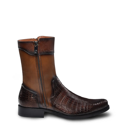 Slip On Exotic Cowboy Boots with Zipper – Men’s Mid-Calf Western Footwear - Men Franco Cuadra Boot FC824 - El Rodeo Western Boutique