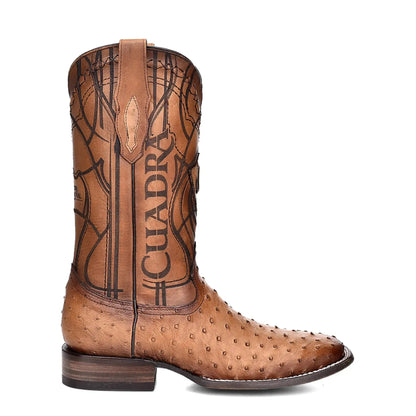 Ostrich Boots for Men: Pull On Brown Leather Calf High Western Style - Men Cuadra Boot CU468 - El Rodeo Western Boutique