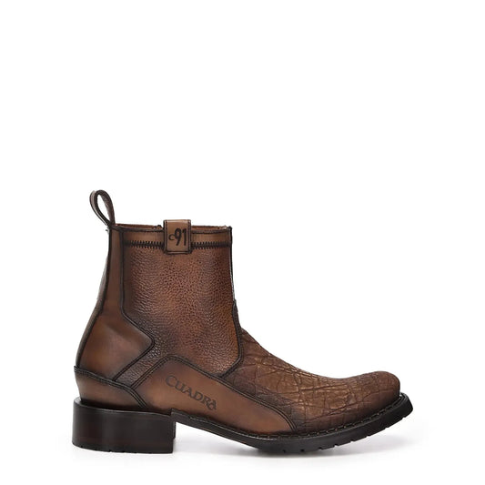 Brown Exotic Skin Boot: Leather Men’s Ankle Boot with Side Zipper - Men Cuadra Boot CU741 - El Rodeo Western Boutique