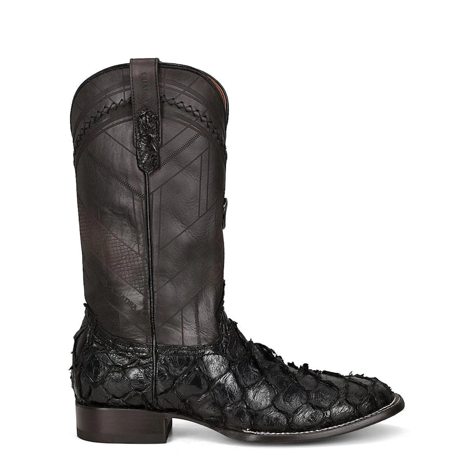 CQT.CQ 4+.CQＣ Men's Black Pirarucu Boots – Calf High Exotic Leather Square