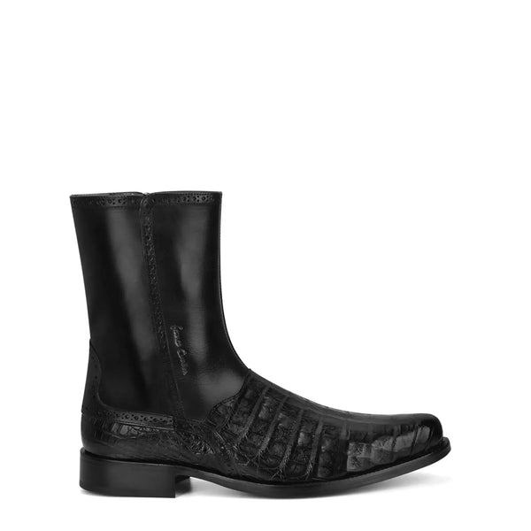 Black Exotic Leather Boots for Men – Handcrafted Style, Mid-Calf, Zipper Closure - Men Cuadra Boot FC656 - El Rodeo Western Boutique