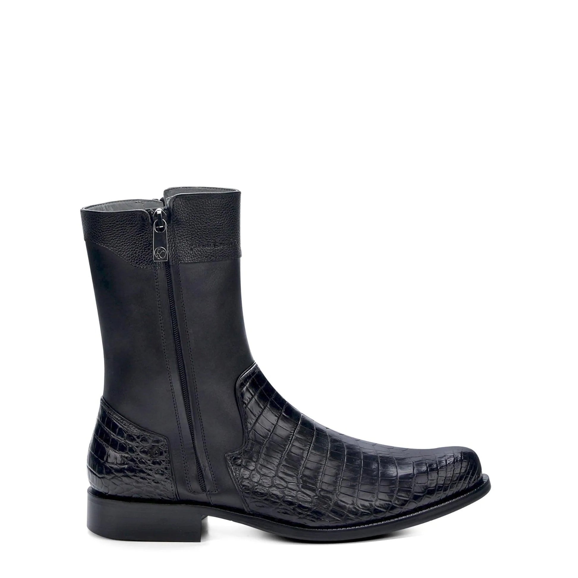 Exotic Cowboy Boots for Men – Black oval toe, Mid-Calf Western