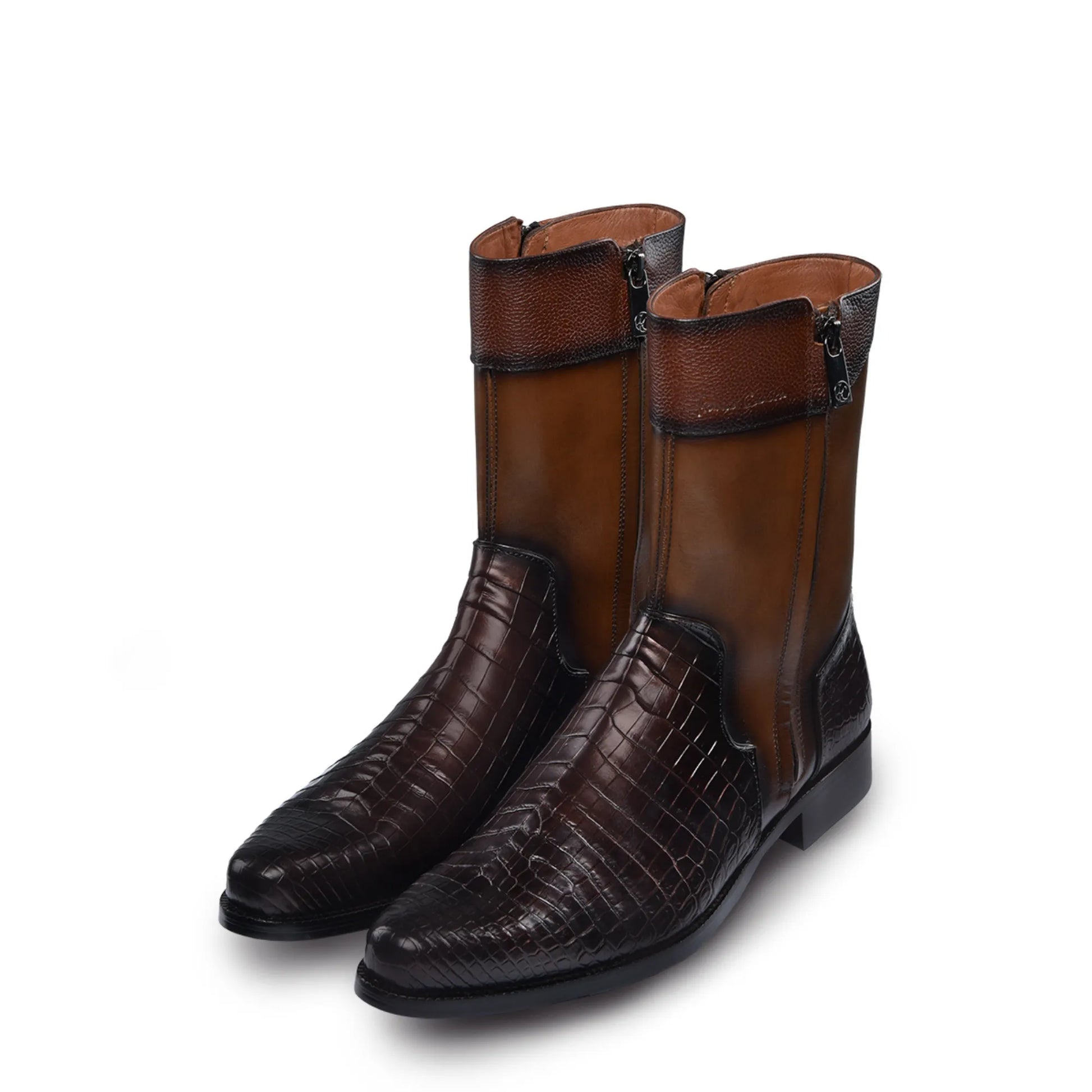 Slip On Exotic Cowboy Boots with Zipper – Men’s Mid-Calf Western Footwear - Men Franco Cuadra Boot FC824 - El Rodeo Western Boutique