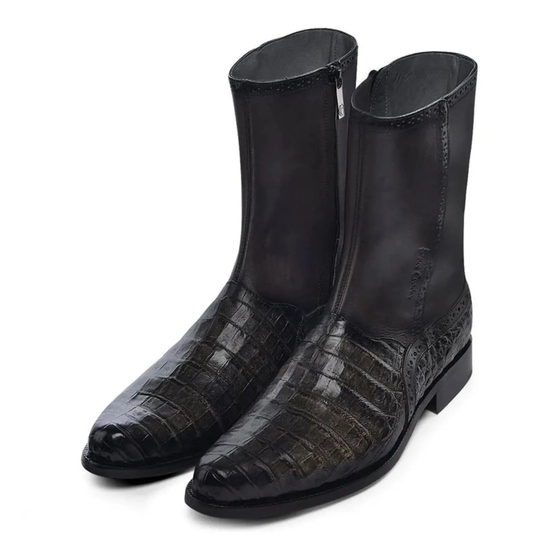Exotic Boots for Men: Black Leather Slip-On Cowboy Boots - Men Franco Cuadra Boot FC864 - El Rodeo Western Boutique