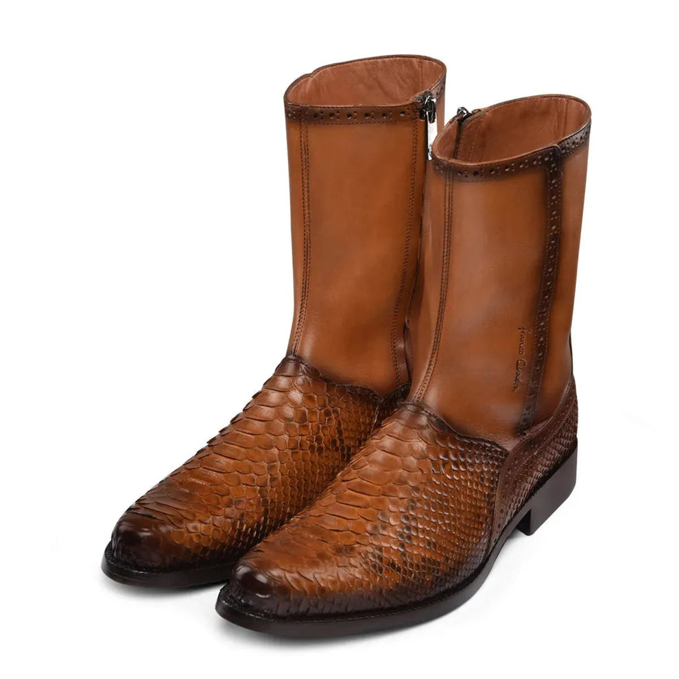 Exotic Boots for Men – Python Skin, Brown Leather, Round Toe – El Rodeo ...