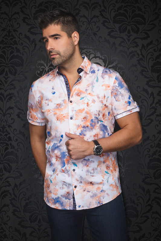 Men Au Noir Knit Short Sleeves Shirt Pemba Orange