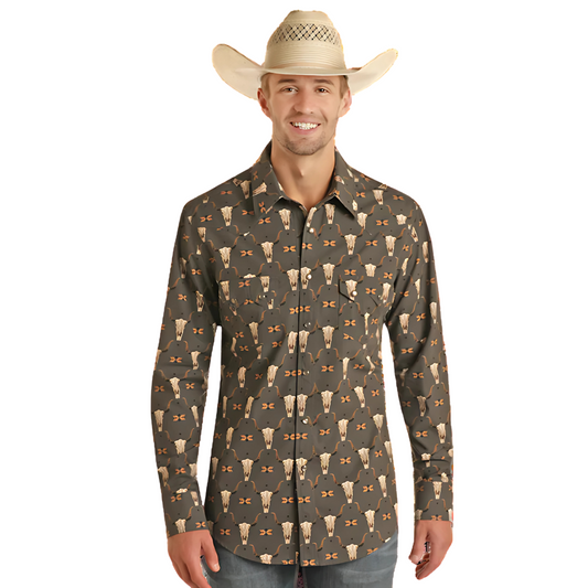 Bull Skull Shirt - Men Rock & Roll Shirt VMN2S03936