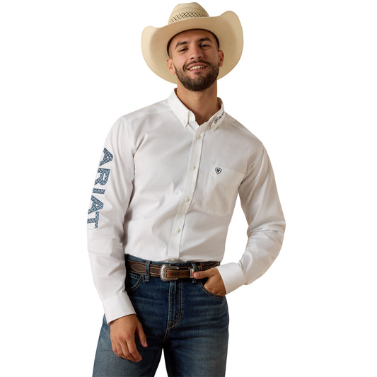 Men Ariat Shirt Team Logo (LS) White 10073652
