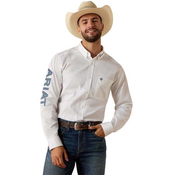 Men Ariat Shirt Team Logo (LS) White 10073652