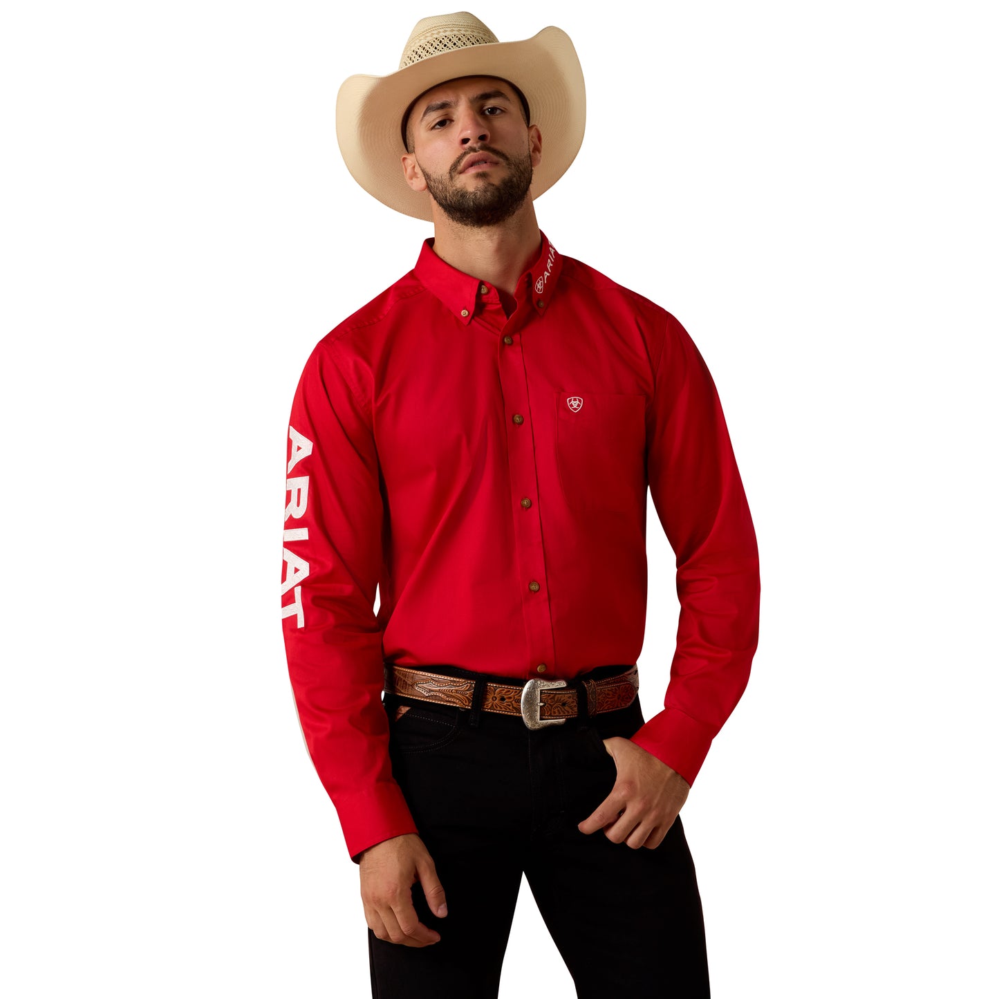 Men Ariat Shirt Team Logo (LS) Red 10073653