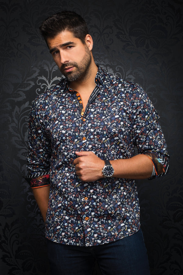 Men Au Noir Woven Shirt Salvatore Midnight