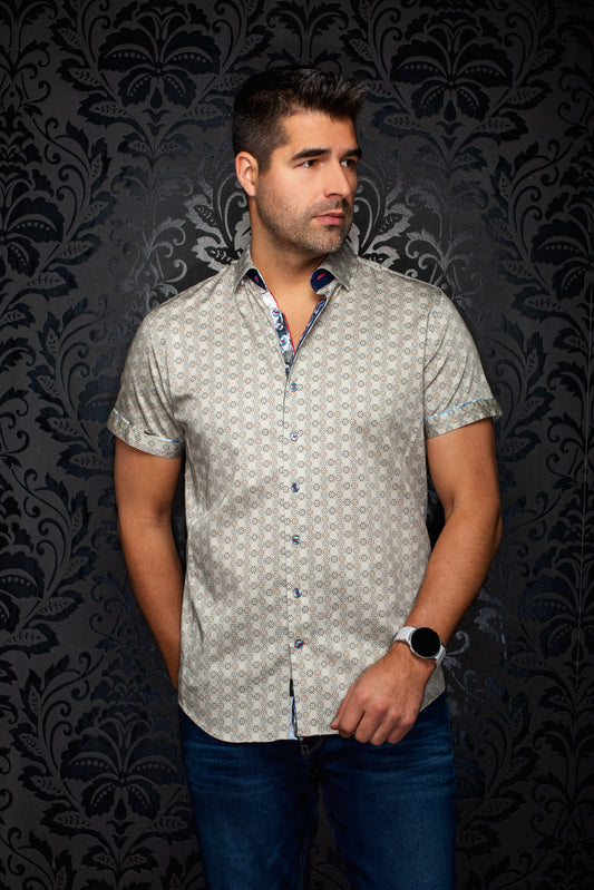 Men Au Noir Woven Shirt (SS) Stoneridge Stone