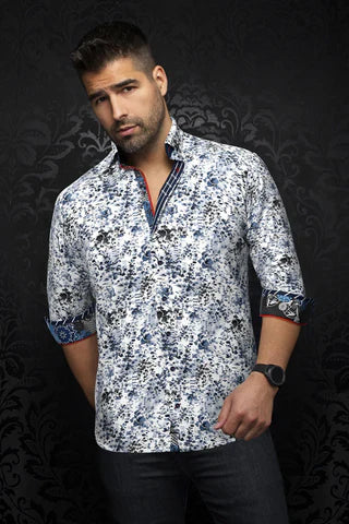 Men Au Noir Knit Shirt Pryse White Blue