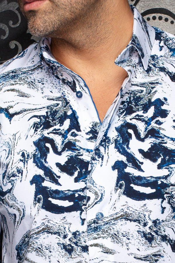 Men Au Noir Knit Shirt Thomas (LS) White Blue