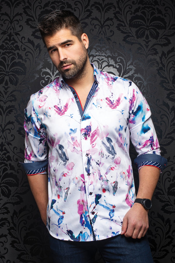 Men Au Noir Woven Shirt Toleman Fuchsia Multi