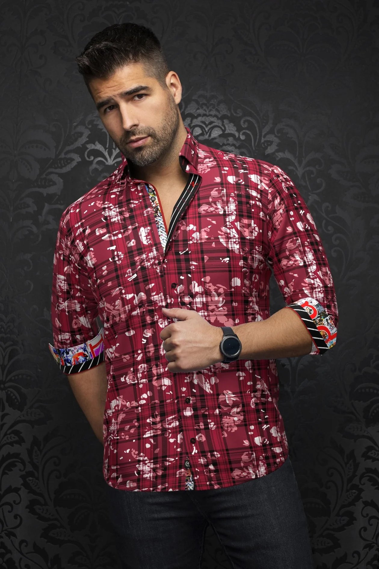 Men Au Noir Woven Shirt Contreras Burgundy