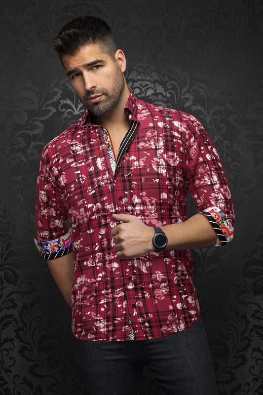 Men Au Noir Woven Shirt Contreras Burgundy