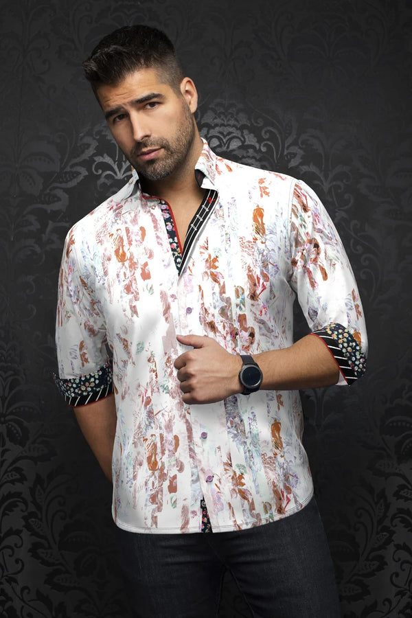 Men Au Noir Woven Shirt Suarez White/Beige