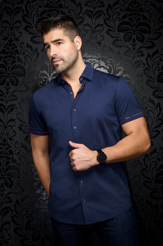 Men Au Noir Knit Short Sleeves Shirt Divenere Navy
