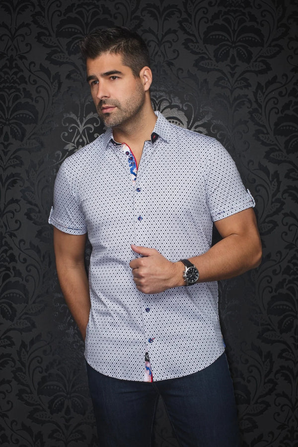 Men Au Noir Knit Short Sleeves Shirt Oslin White